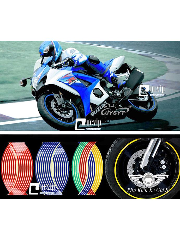 Bộ Tem Dán Vành (Niềng) Xe Phản Quang Cao Cấp (2 Bánh) MS3151