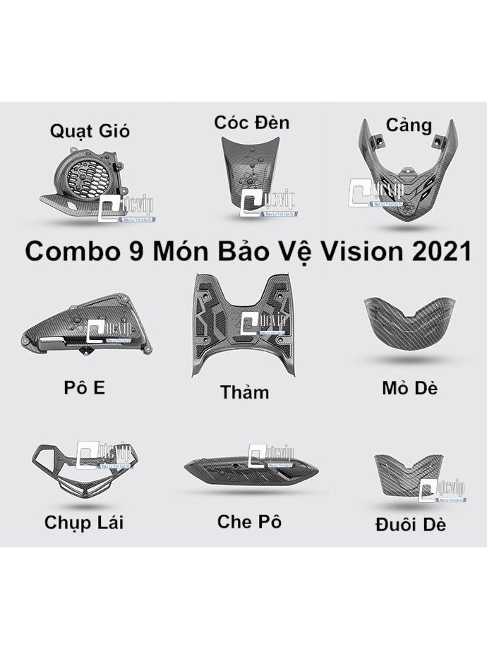 Combo 9 Món Bảo Vệ Cho Xe Vision 2021 - 2022 Carbon MS3963