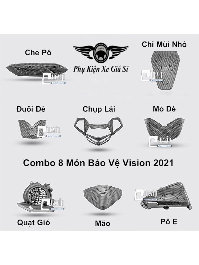 Combo 5 Món Bảo Vệ Cho Xe Vision 2021 - 2022 Carbon MS3958