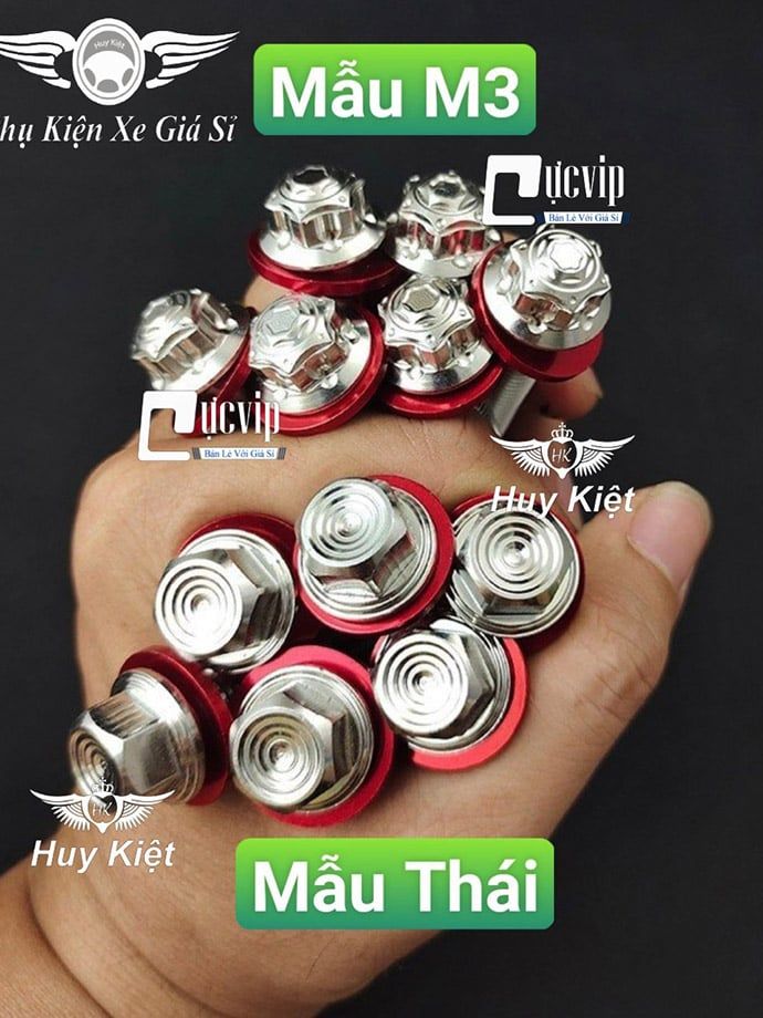 Ốc Salaya (M3) (Thái) Inox 304 8Ly3 TẶNG Lông Đền Đỏ Gắn Pat Heo Dầu Trước SH Việt Nam, Kẹp Ty Phuộc Raider, Satria, Sonic (Giá 1 Ốc) MS6152