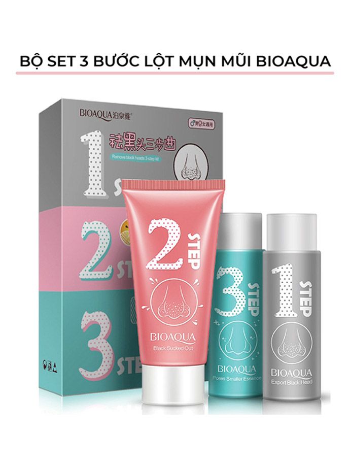 Bộ Set 3 Bước Gel Lột Mụn Đầu Đen Mụn Cám Vùng Mũi Than Hoạt Tính Bioaqua Nội Địa Trung MS6086