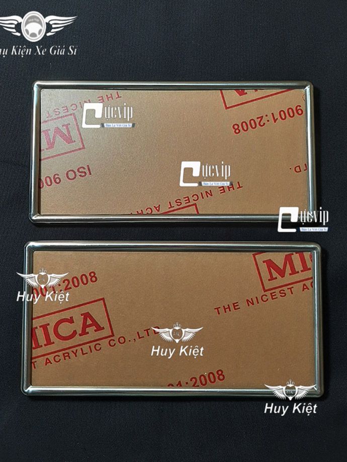 Bộ 2 Khung Biển Số Vàng Ô TÔ Inox Gò Chống Nước (16,5 x 33 cm) MS3436
