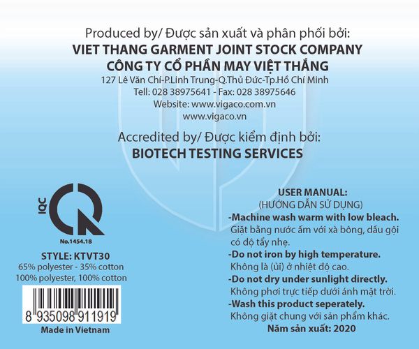 KHẨU TRANG VẢI KHÁNG KHUẨN CAO CẤP 3 LỚP KTVT30