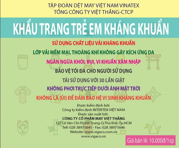 KHẨU TRANG VẢI KHÁNG KHUẨN TRẺ EM KTTE (GÓI 5 CÁI)