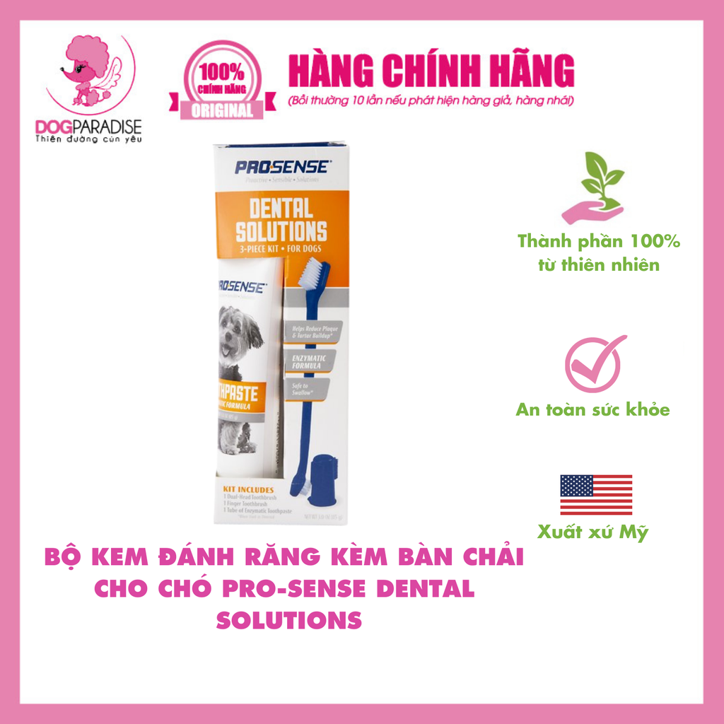 Bộ kem đánh răng kèm bàn chải cho chó Prosense Dental Solutions