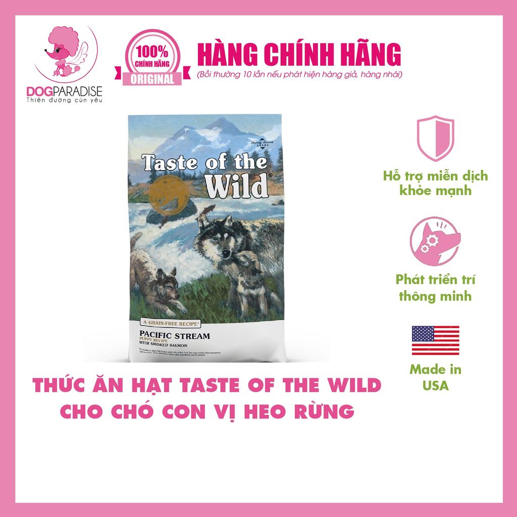 Thức ăn hạt Taste of the wild cho chó con vị cá hồi xông khói Pacific stream pupy -8885003134813