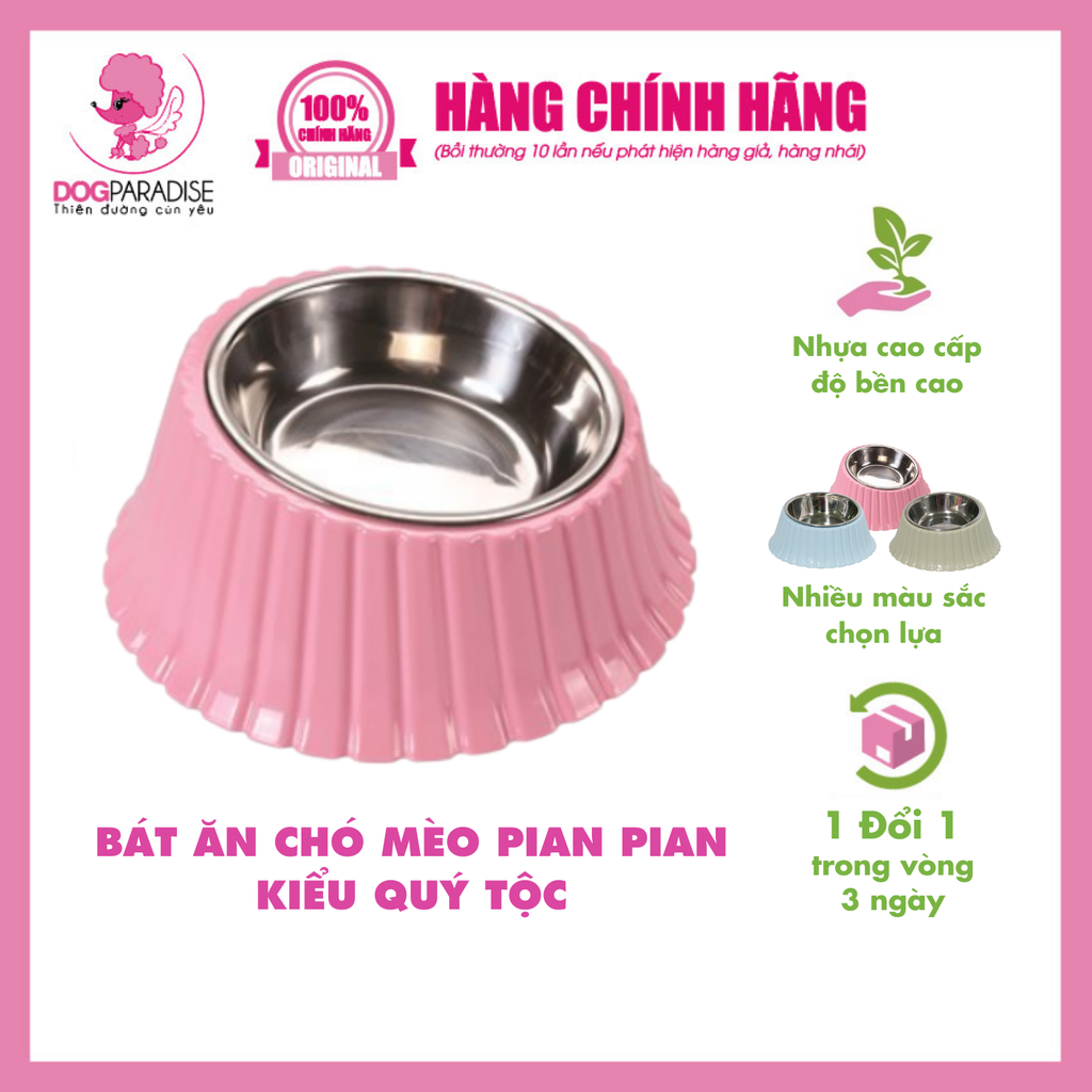 Bát ăn chó mèo Pian Pian kiểu quý tộc chất liệu nhựa và inox cao cấp bền đẹp không gỉ.