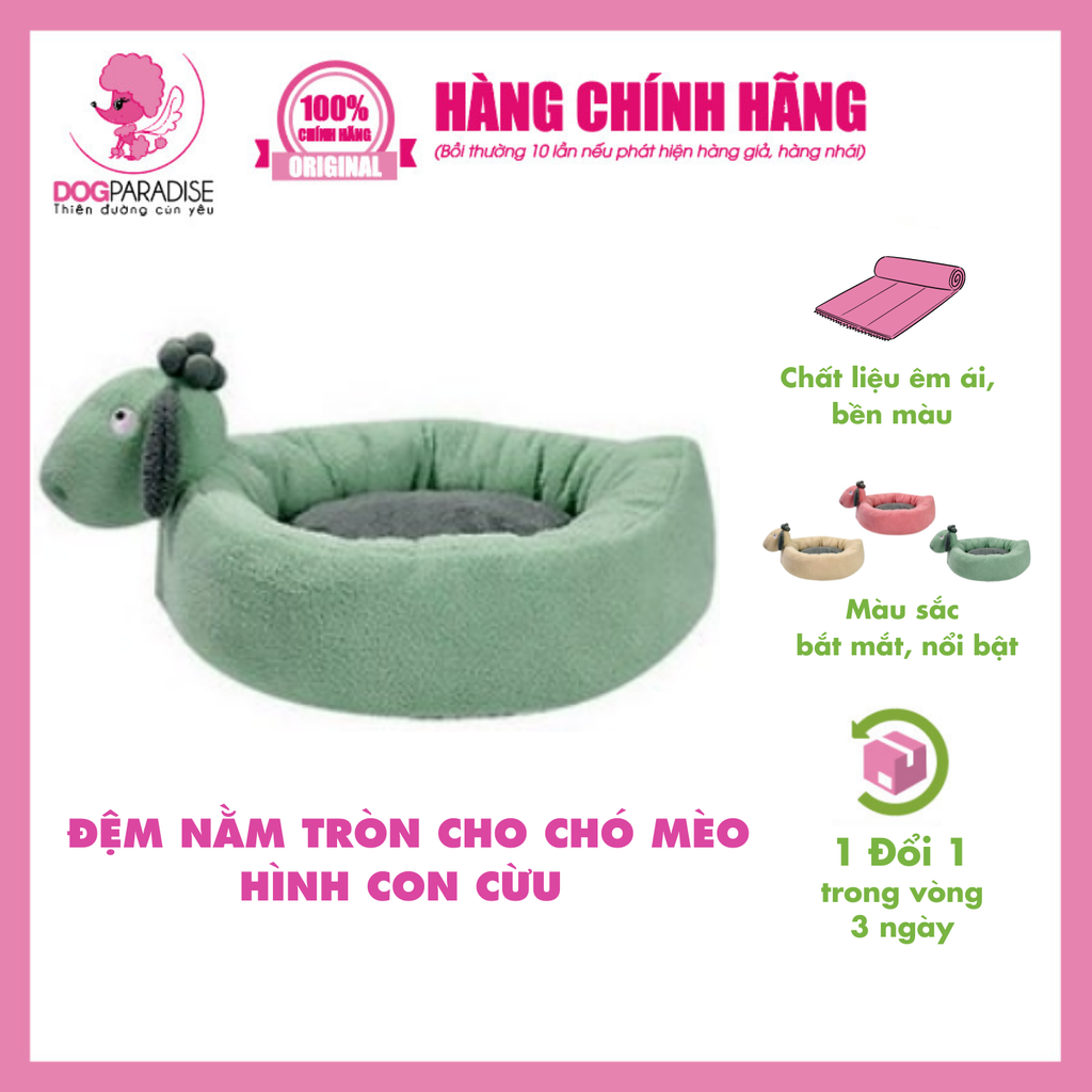 Đệm nằm tròn cho chó mèo hình con cừu đáng yêu đủ size màu hồng