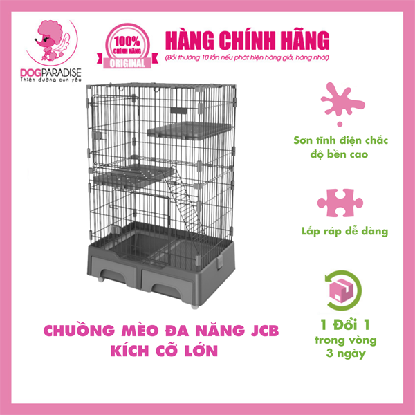 Chuồng mèo đa năng JCB 3 tầng kích thước lớn cạnh thép sơn tĩnh điện độ bền cao MC-2-2 -83x58x128cm