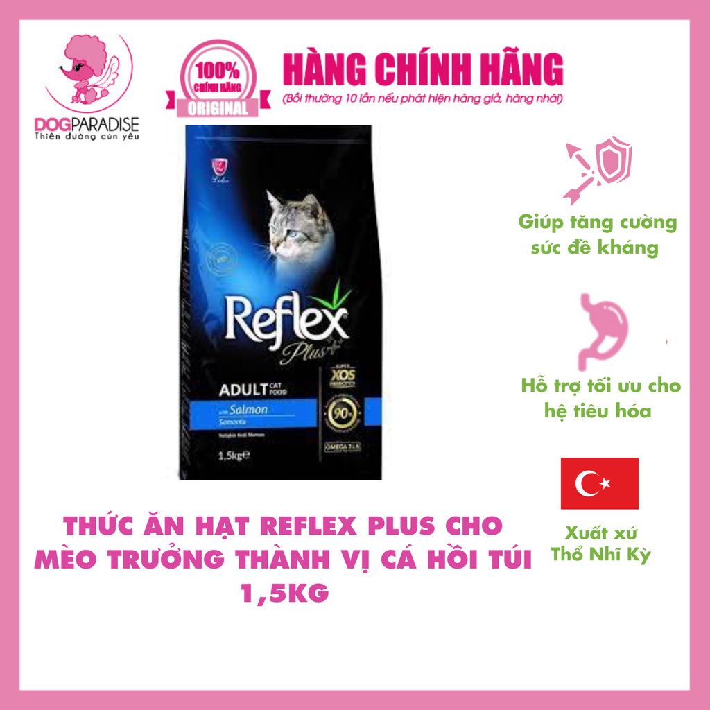 Thức ăn hạt cho mèo trưởng thành vị cá hồi 1.5kg REFLEX PLUS RPC544