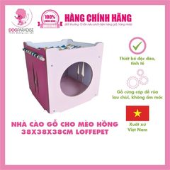 Nhà gỗ võng cửa tròn cho mèo - Hồng 38x38x38cm | Loffepet