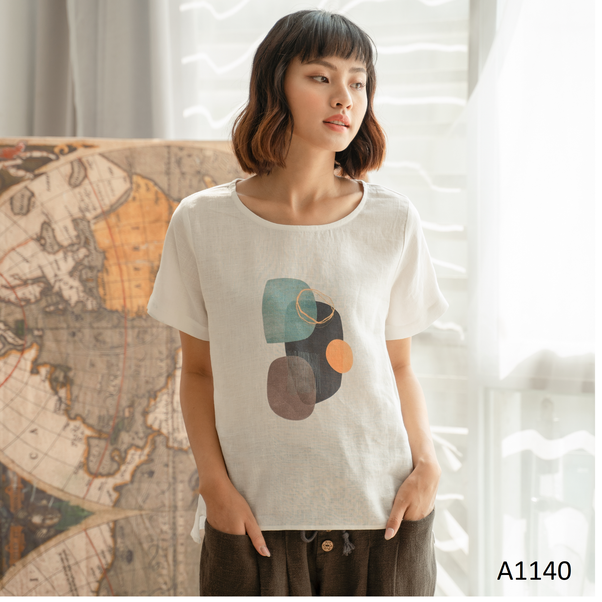  A1140_Áo Linen In Họa Tiết 