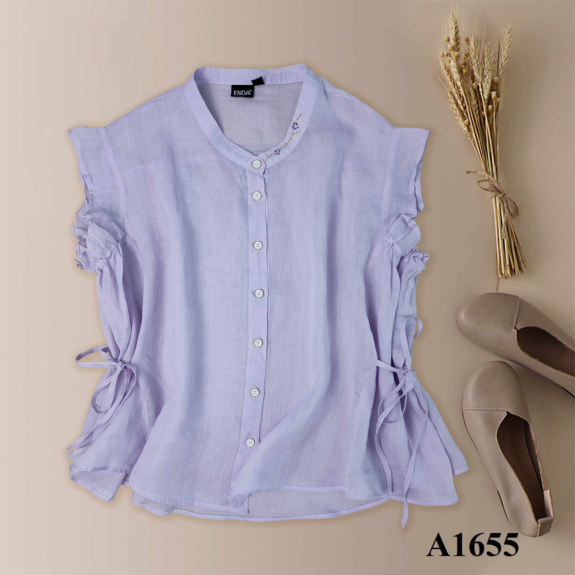  A1655-Áo Linen Cổ Trụ Không Tay Cách Điệu 