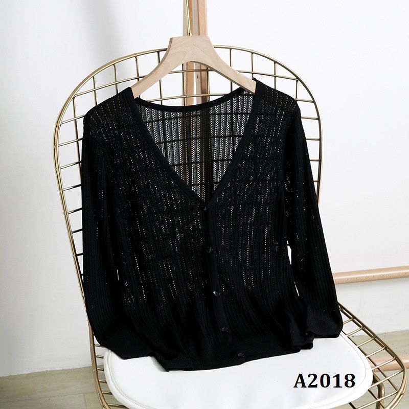  A2018-Áo Khoác Len Dệt Kim Cardigan Cổ Tim Hàn Quốc 