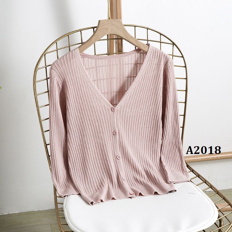  A2018-Áo Khoác Len Dệt Kim Cardigan Cổ Tim Hàn Quốc 