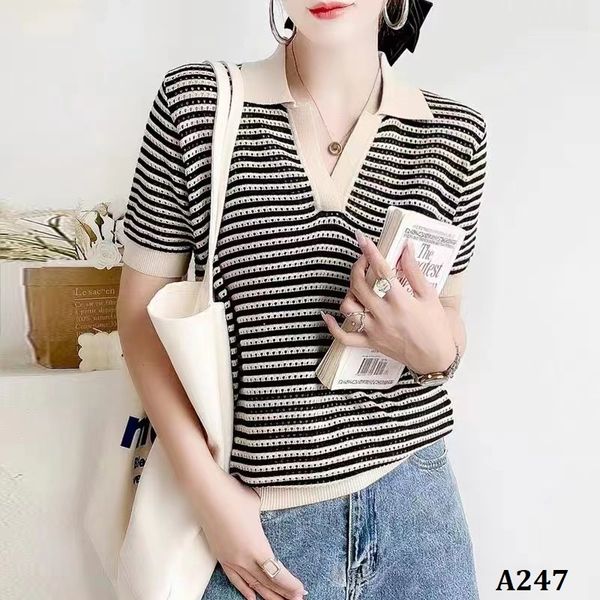  A247-Áo Len Dệt Kim Hàn Quốc Cổ Trụ 