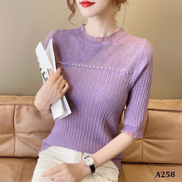  A258-Áo Len Dệt Kim Đính Cườm 