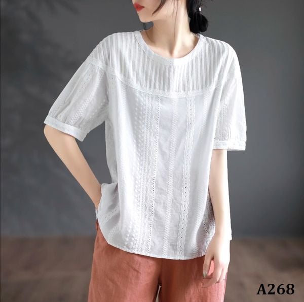  A268-Áo Cotton Xếp Ly Viền Ren 