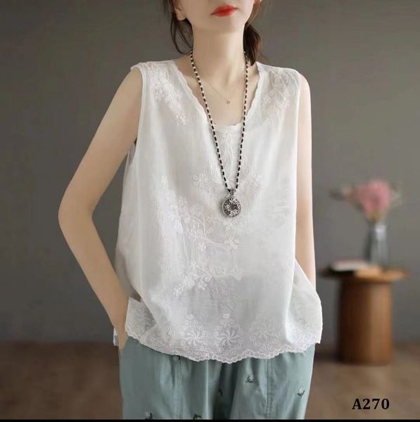  A270-Áo Cotton Ngắn Tay Thêu Nghệ Thuật 