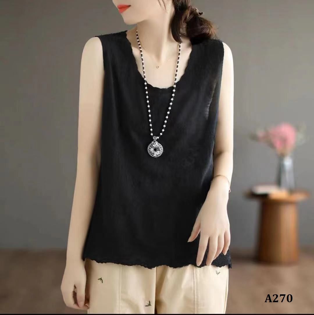  A270-Áo Cotton Ngắn Tay Thêu Nghệ Thuật 