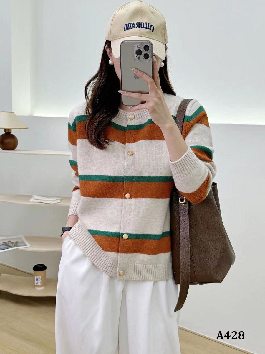 A428-Áo Khoác Len Phối Màu Tương Phản