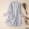 D096-Đầm Váy Linen Dài Tay Thêu Đối Xứng Nghệ Thuật