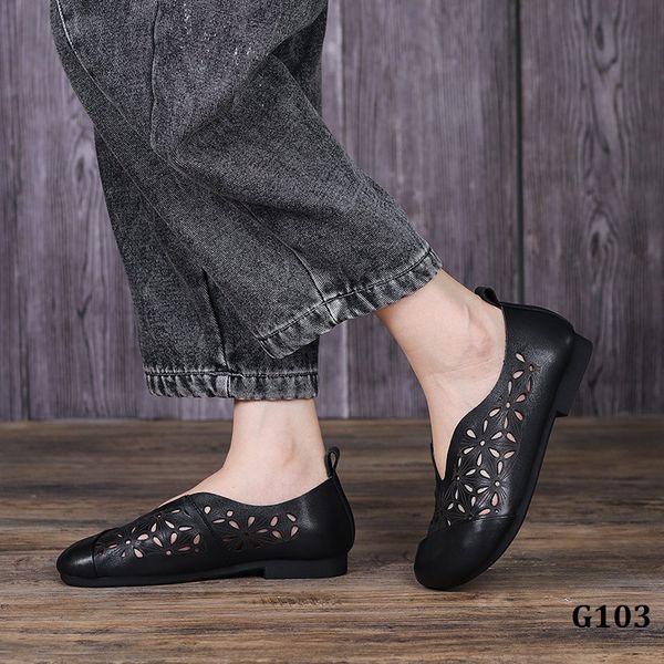  G103-Giày Handmade Retro Hollow Khắc Hoa 