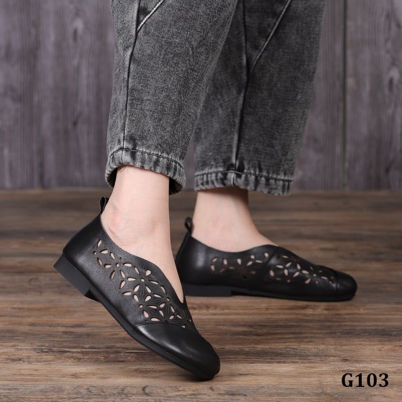  G103-Giày Handmade Retro Hollow Khắc Hoa 