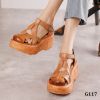 G117-Sandals Da Thật Retro Hollow Mũi Tròn