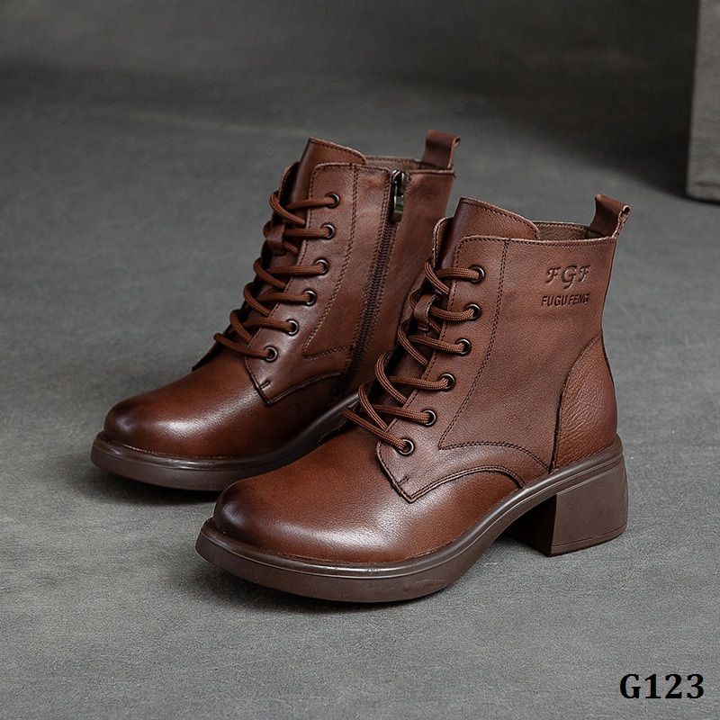  G123-Giày Boots Khóa Kéo Cột Dây 