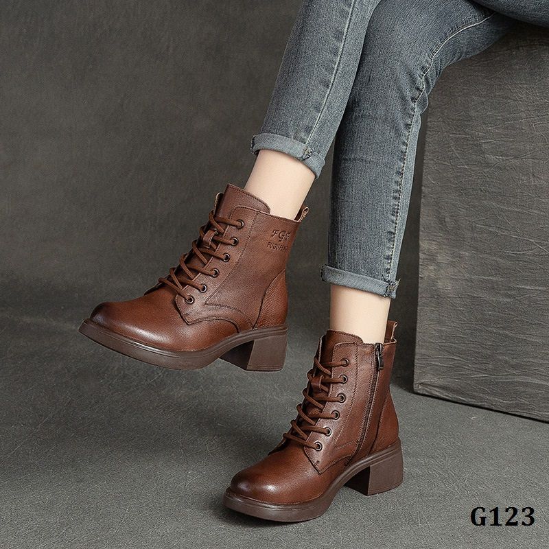  G123-Giày Boots Khóa Kéo Cột Dây 