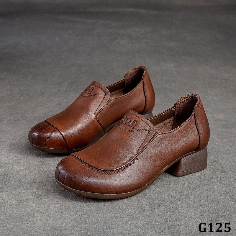  G125-Giày Da Thật Mũi Tròn 