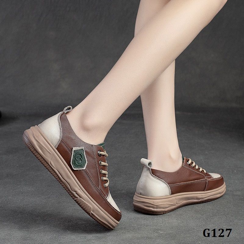  G127-Giày Da Thật Đế Bằng Cột Dây 
