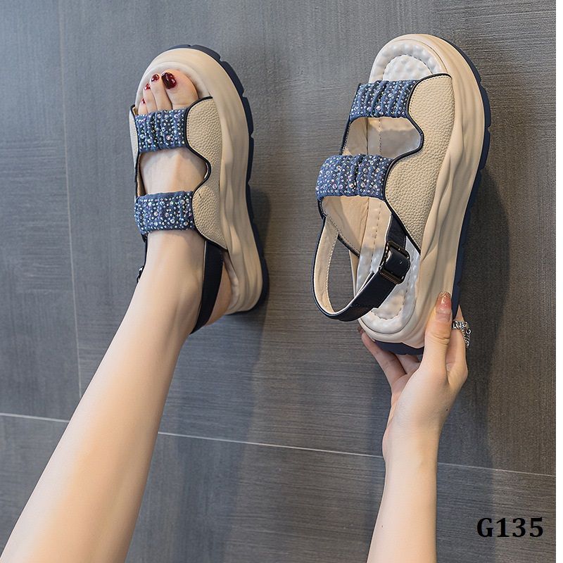  G135 - GIÀY SANDAL  DA THẬT ĐÍNH ĐÁ 