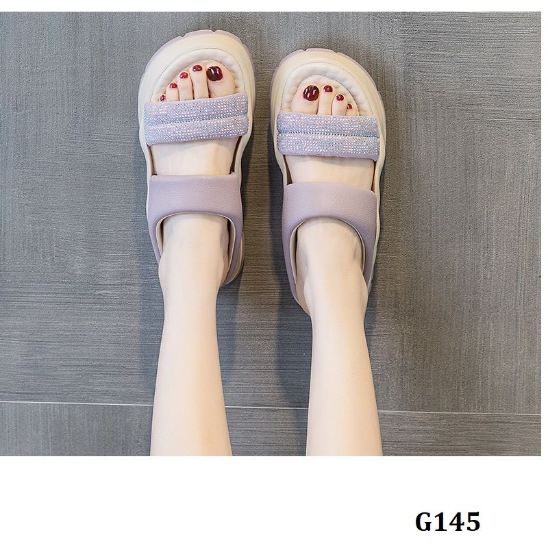  G145-Giày Dép Da Thật Đính Kim Cương Đá 
