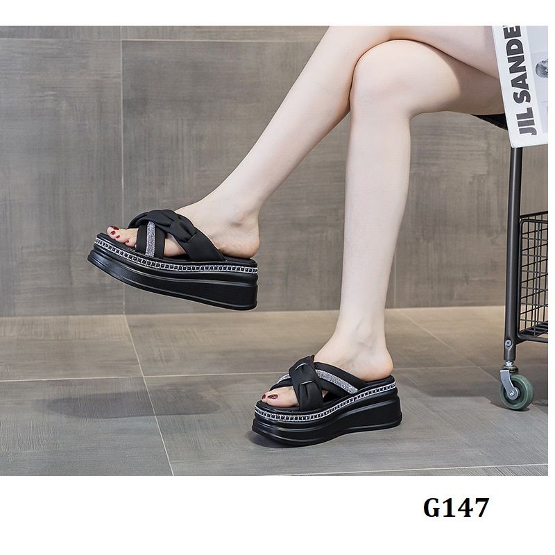  G147-Giày Dép Da Thật Quai Chéo Kim Cương Đá 