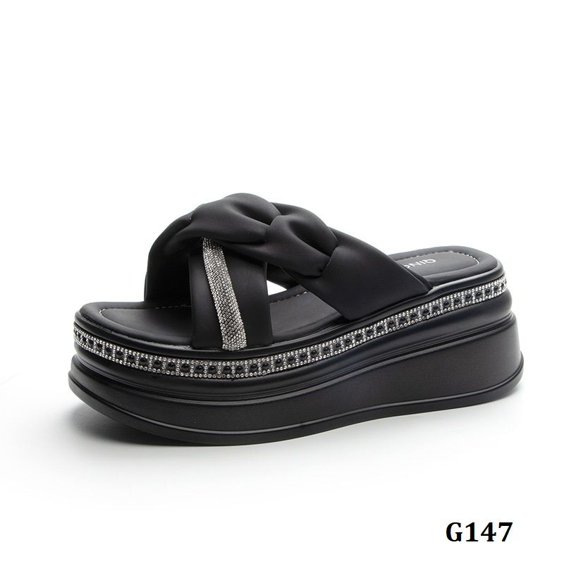  G147-Giày Dép Da Thật Quai Chéo Kim Cương Đá 