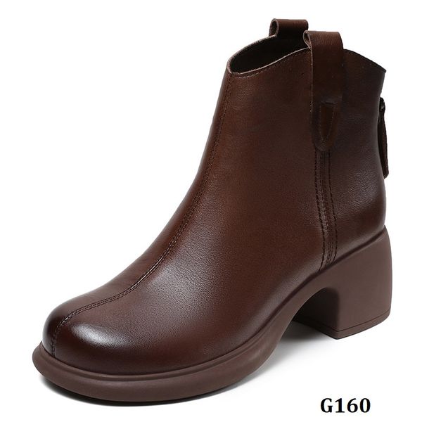  G160-Giày Bốt Da Thật Cổ Cách Điệu 