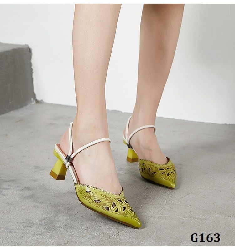  G163- Sandal Dép Da Thật Khắc Hoa Văn Tinh Tế 