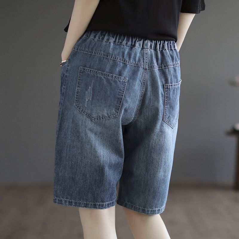  Q1385-Quần Short Jeans Co Dãn Thêu Hoa Tứ Quý 