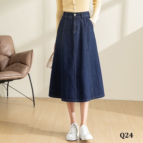  Q24-Chân Váy Chữ A Denim Thanh Lịch 