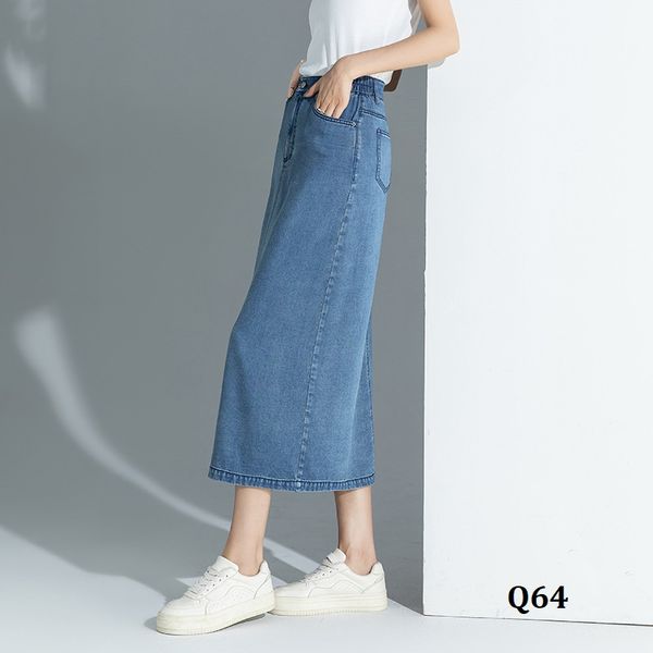  Q64-Chân Váy Jeans Chữ A Xẻ Tà 