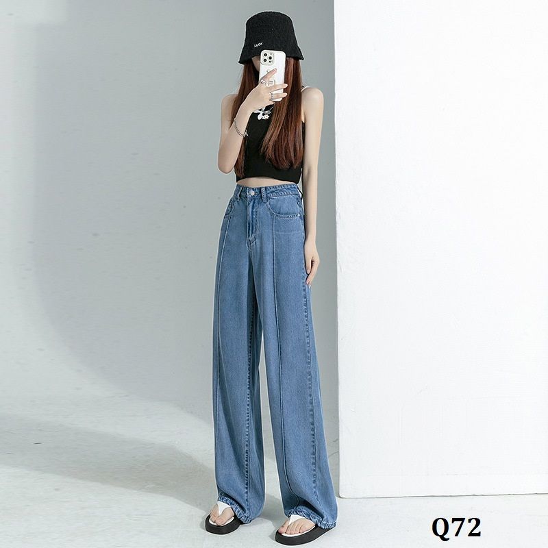  Q72-Quần Jeans Lụa Ly Giữa Ghép Nối Nghệ Thuật 