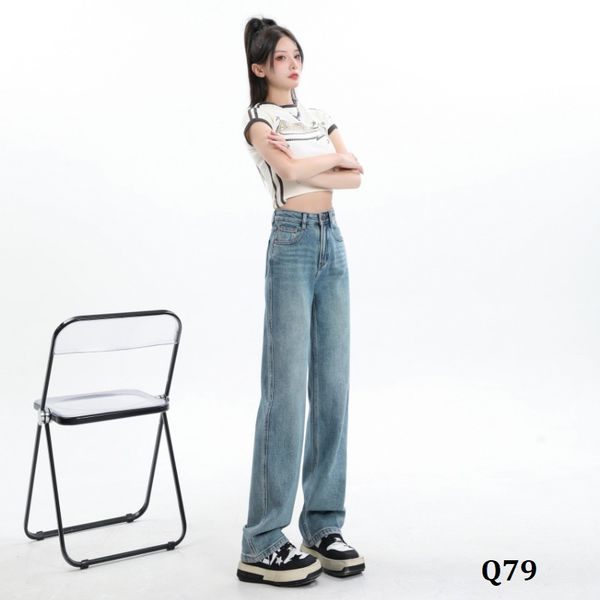  Q79-Quần Jeans Lụa Eo Cao Wash Nhẹ 