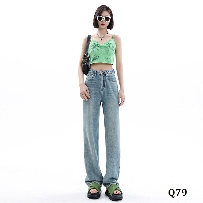  Q79-Quần Jeans Lụa Eo Cao Wash Nhẹ 