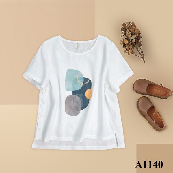  A1140_Áo Linen In Họa Tiết 