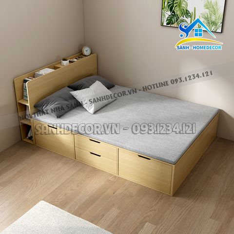 Giường ngủ gỗ mẫu nhỏ gọn có ngăn kéo - SG81