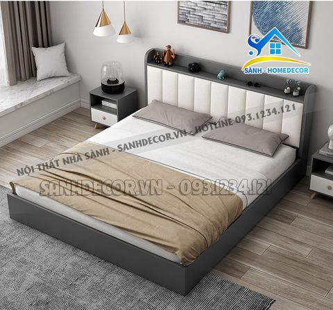 Giường ngủ gỗ đầu giường bọc nệm đa năng - SG91