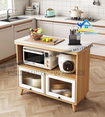 Tủ bếp gỗ cánh kính mặt đá vân cao cấp - STB159
