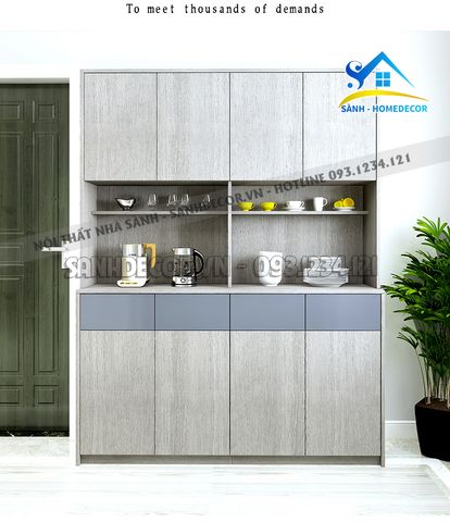 Tủ nhà bếp gỗ tone màu xám nhạt hiện đại - STB68